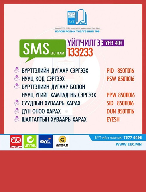 ЭЕШ: ШАЛГАЛТАД дараах ДӨРВӨН БИЧИГ БАРИМТТАЙ ирнэ